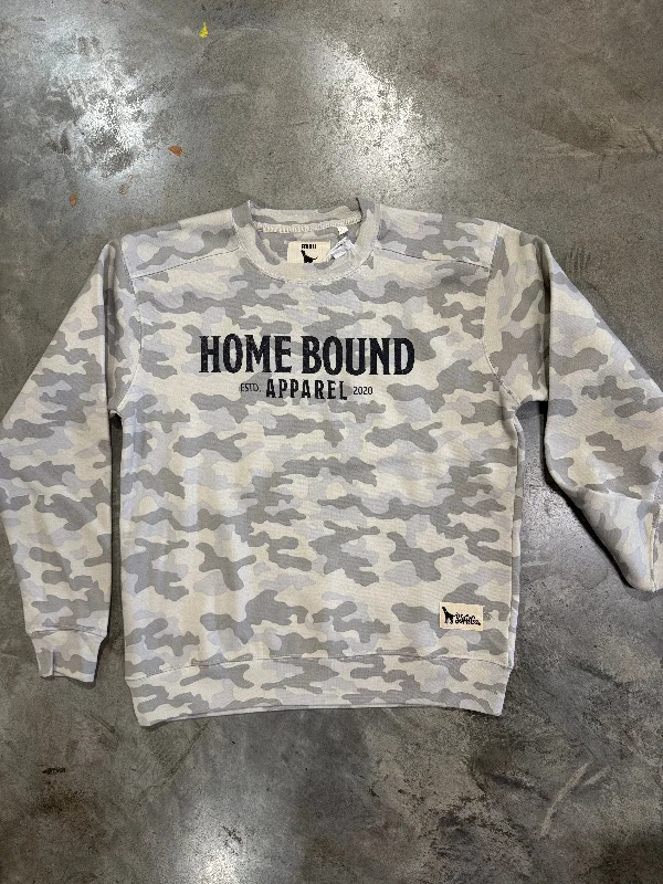 Authentic Home Bound Logo Crewneck Sweatshirt - White Camo Hoodie with Contrast Stitching Detailed Premium