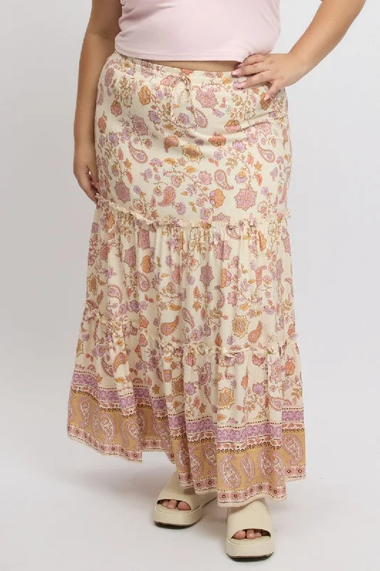 Beige Boho Tiered Maxi Skirt velvet skirt plush