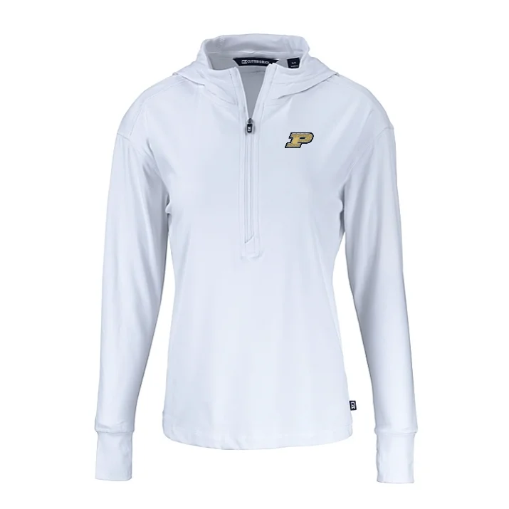 Purdue Boilermaker's Women's Daybreak Half-Zip Hoodie White Hoodie with Ribbed Neckline Snug Warm