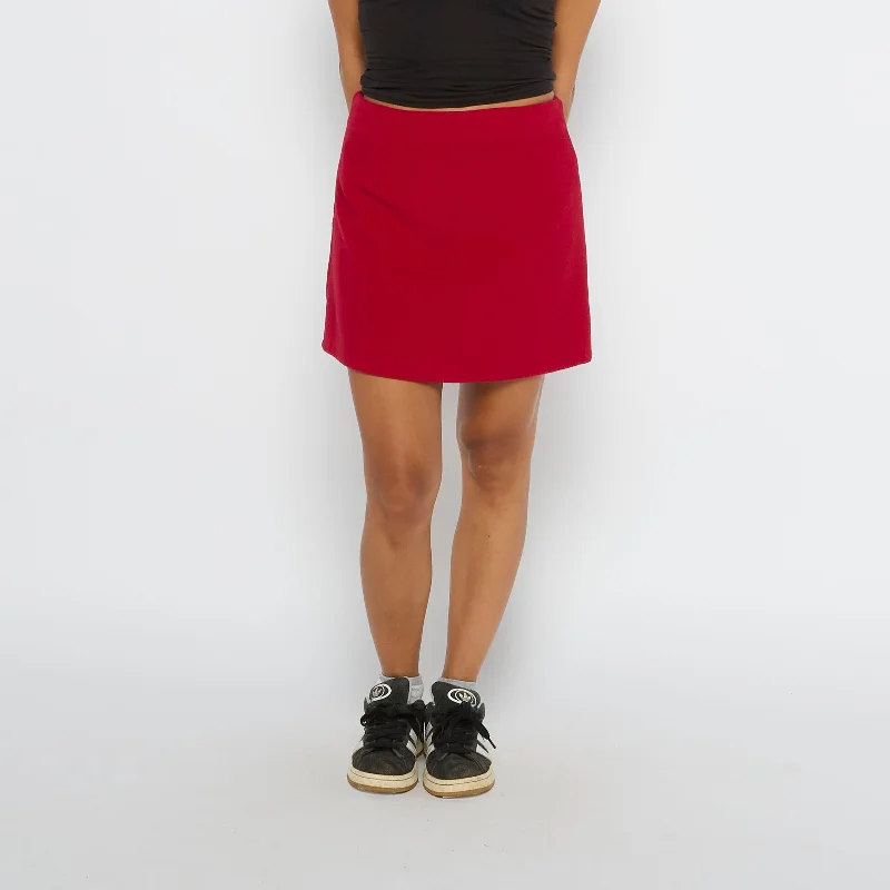 Red Felt Fabric A Line Short Skirt - UK 10 pleated skirt texture