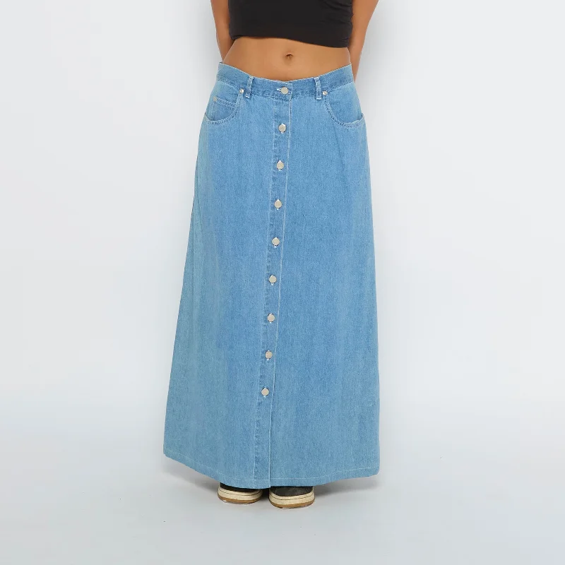 Denim Button Through Maxi Skirt - UK 10 linen skirt breathable