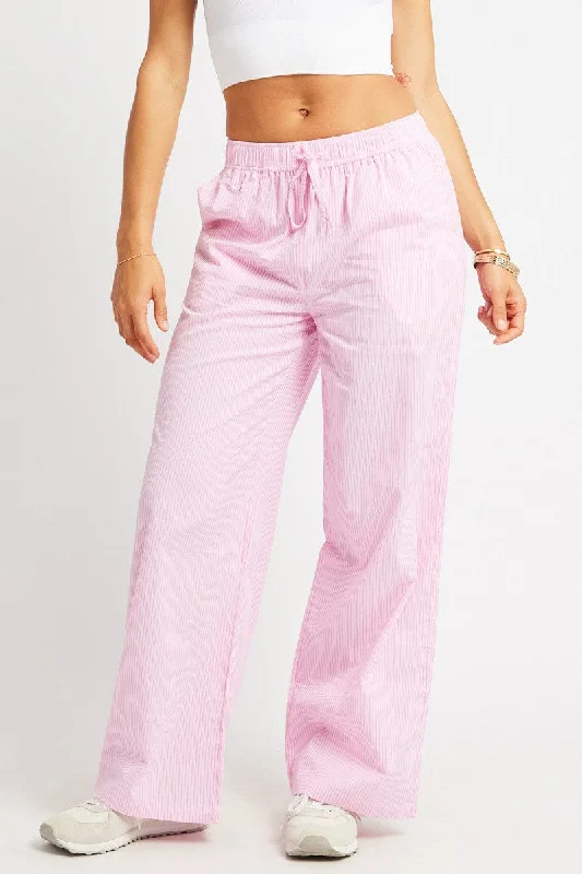 Pink Stripe Wide Leg Pants High Rise Sleek Black Pants