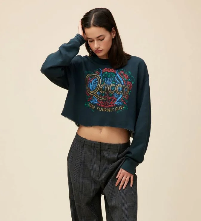 QUEEN KEEP YOURSELF ALIVE CUT OFF SWEATSHIRT Hoodie with Elastic Waist Stretchable Comfortable QUEEN KEEP YOURSELF ALIVE CUT OFF SWEATSHIRT Hoodie with Elastic Waist Stretchable Comfortable