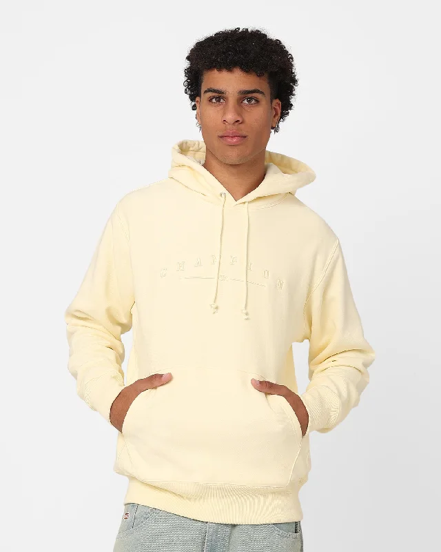 Champion Reverse Weave 2k Logo Hoodie Post Yellow Hoodie with High-Low Hem Asymmetrical Trendy