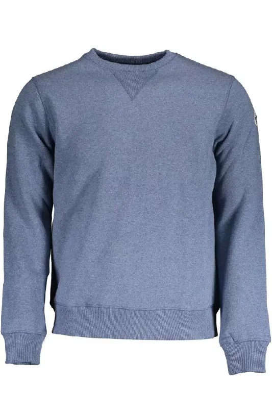 Blue Cotton Men Sweater Toggled Drawstring Belted