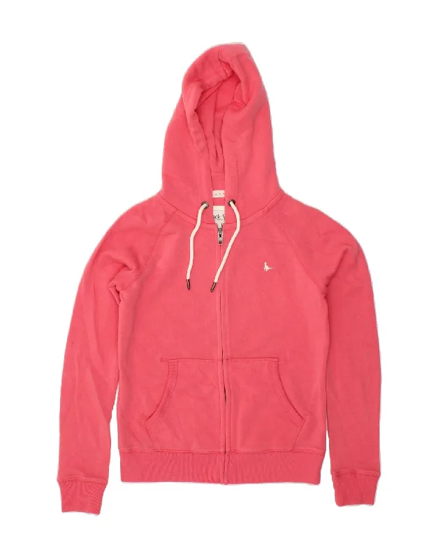 JACK WILLS Womens Oversized Zip Hoodie Sweater UK 6 XS Pink Polyester Elegant Classic Vintage