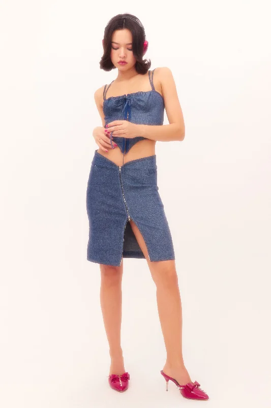 Nodress Denim Low-Waist  Mini Skirt lace skirt intricate