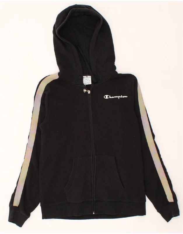 CHAMPION Womens Graphic Zip Hoodie Sweater UK 14 Large Black Colourblock Ribbed Striped Patterned CHAMPION Womens Graphic Zip Hoodie Sweater UK 14 Large Black Colourblock Ribbed Striped Patterned
