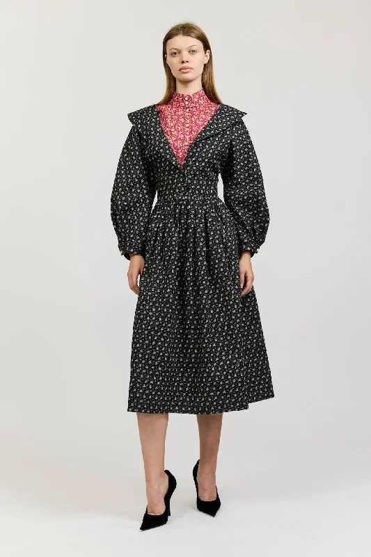 Elsa Dress in Black and Red Floral empire Waist empire