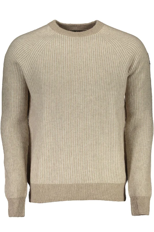 Beige Wool Men Sweater Fitted Loose Oversized