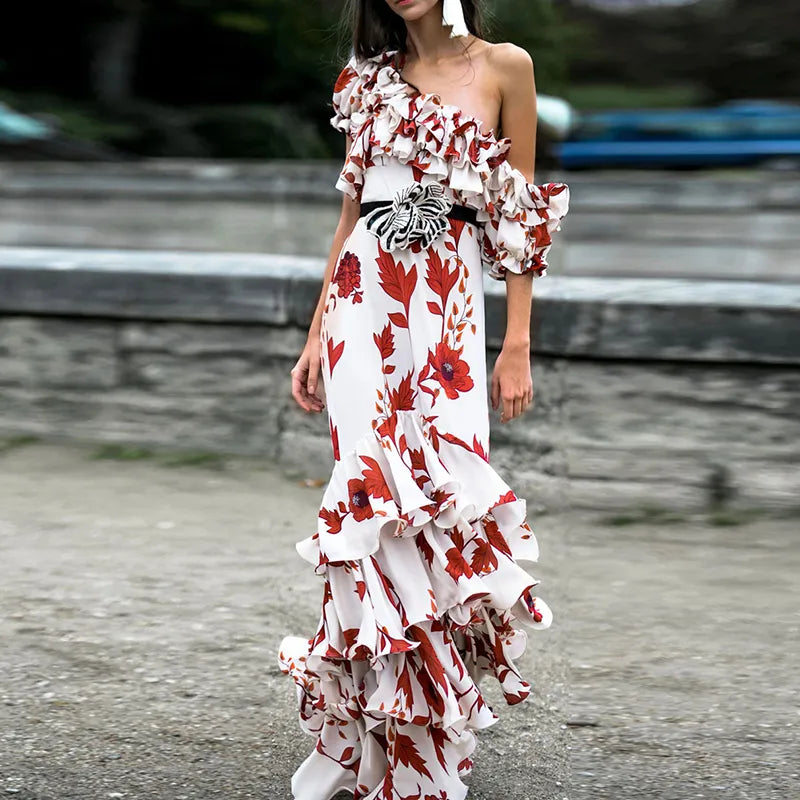 Wjczt HIGH STREET New Summer 2024 Fashion Women's Elegant Cascading Ruffles Floral Print Slash Neck Beach Holiday Maxi Long Dress Tunics Top rated Wjczt HIGH STREET New Summer 2024 Fashion Women's Elegant Cascading Ruffles Floral Print Slash Neck Beach Holiday Maxi Long Dress Tunics Top rated