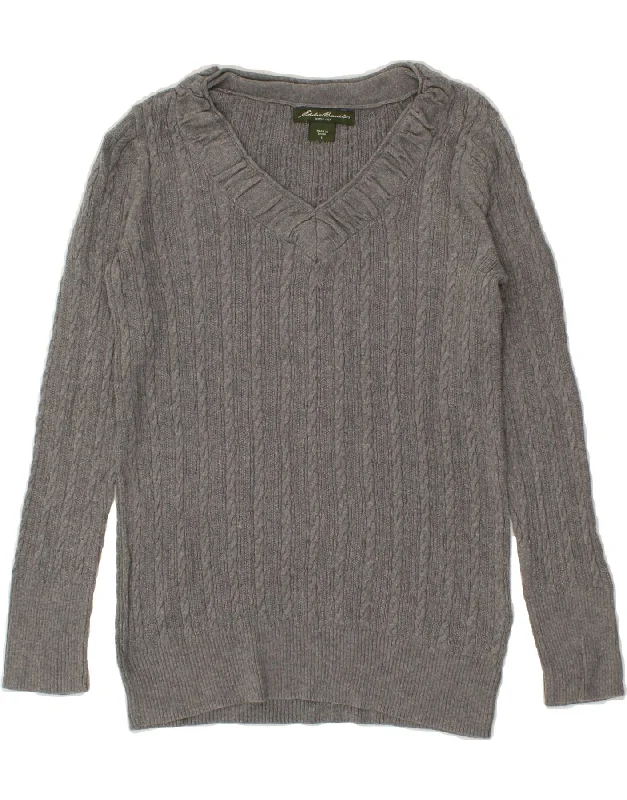 EDDIE BAUER Womens V-Neck Jumper Sweater UK 10 Small Grey Cotton Houndstooth Herringbone Solid EDDIE BAUER Womens V-Neck Jumper Sweater UK 10 Small Grey Cotton Houndstooth Herringbone Solid