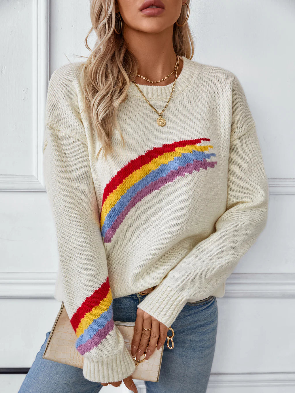 Fashion Rainbow Striped Jacquard Sweater Wool Sweater Cotton Sweater Cashmere Sweater Fashion Rainbow Striped Jacquard Sweater Wool Sweater Cotton Sweater Cashmere Sweater
