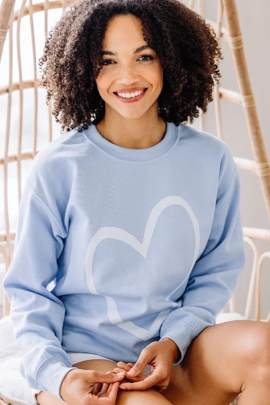 All The Love To Give Light Blue Graphic Sweatshirt Hoodie with Hem Embroidery Detailed Premium All The Love To Give Light Blue Graphic Sweatshirt Hoodie with Hem Embroidery Detailed Premium