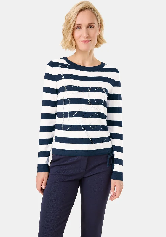 Gerry Weber Striped Embellished Sweater, Navy and White Toggled Drawstring Belted