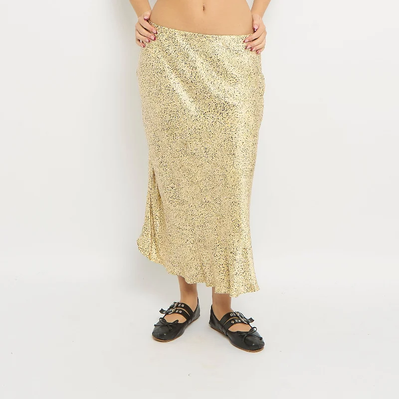 Leopard Print Satin Maxi Skirt - UK 10 wool skirt warm