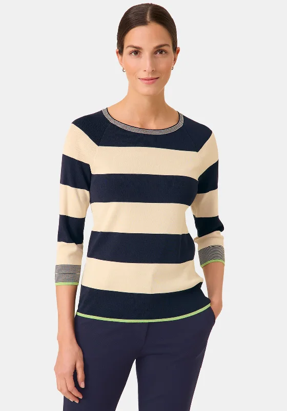 Gerry Weber Striped Sweater, Beige and Navy Zippered Front Buttoned Front Snap Front