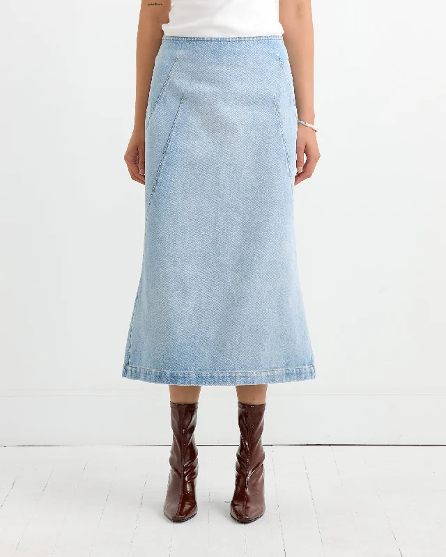 Denim Midi skirt in Light Blue linen skirt airy