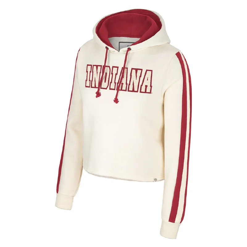 Indiana Hoosiers Women's Crop Hoodie - Cream Hoodie with Ribbed Cuffs Snug Fit Comfort