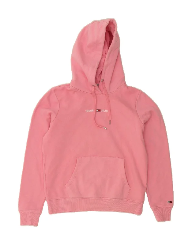 TOMMY HILFIGER Womens Graphic Hoodie Jumper UK 2 2XS Pink Cotton Hoodie Sweatshirt Pullover