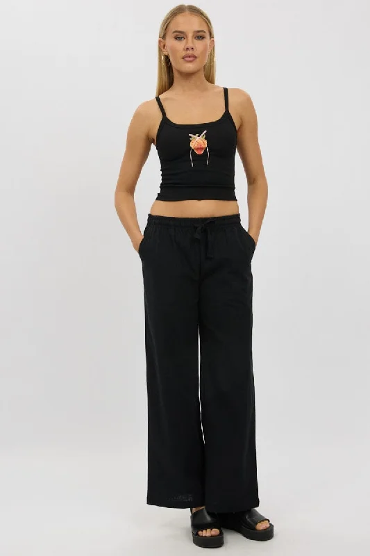 Black Wide Leg Pants Elasticated Formal Dress Pants