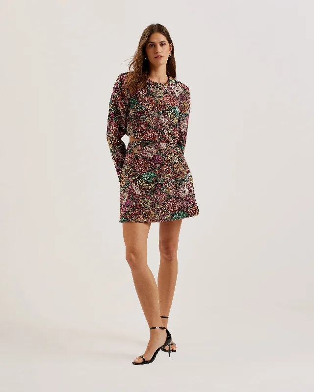 Mondego Embellished Jacquard Mini Skirt Black velvet skirt luxurious