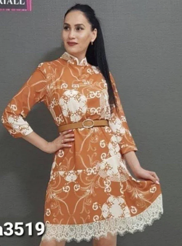 Sassy belted knee length dress Tunics Print Colorful