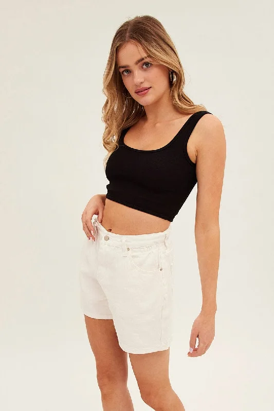 Black Crop Tank Top Scoop Neck mesh tank top