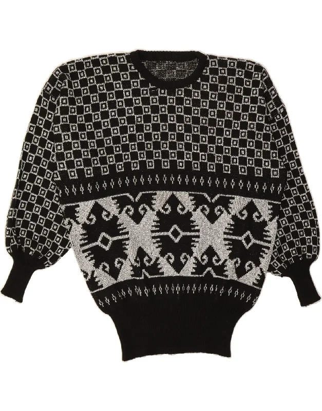 VINTAGE Womens Crew Neck Jumper Sweater UK 18 XL Black Fair Isle Elegant Classic Vintage VINTAGE Womens Crew Neck Jumper Sweater UK 18 XL Black Fair Isle Elegant Classic Vintage