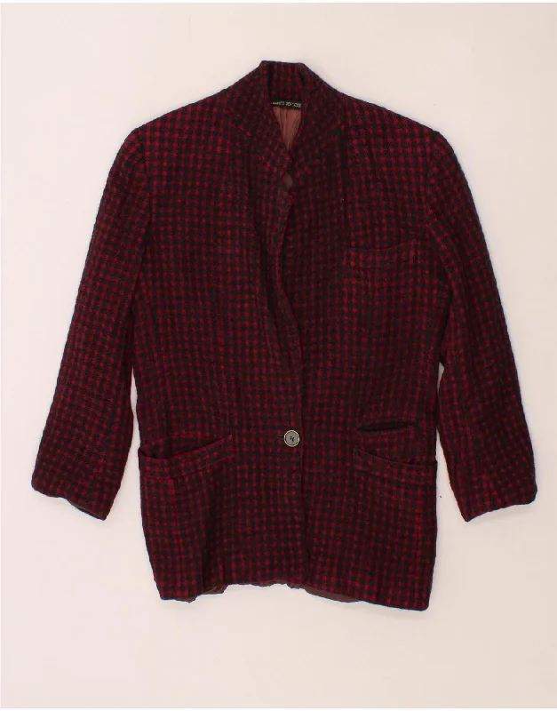 UMBERTO GINOCCHIETTI Womens 1 Button Blazer Jacket IT 40 Small Red Check Stand-Up Collar Roll-Neck Collar Turtle Neck UMBERTO GINOCCHIETTI Womens 1 Button Blazer Jacket IT 40 Small Red Check Stand-Up Collar Roll-Neck Collar Turtle Neck
