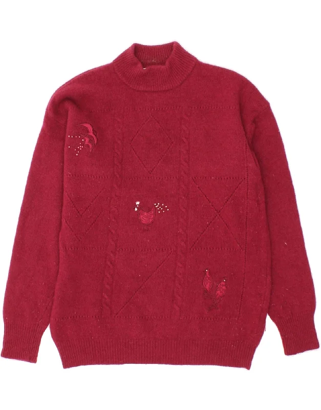 VINTAGE Womens Turtle Neck Jumper Sweater EU 38 Medium Pink Wool Houndstooth Herringbone Solid VINTAGE Womens Turtle Neck Jumper Sweater EU 38 Medium Pink Wool Houndstooth Herringbone Solid