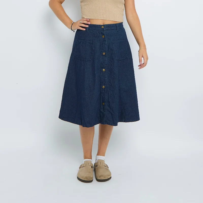 Denim Button Front A Line Midi Skirt - UK 8 denim skirt casual