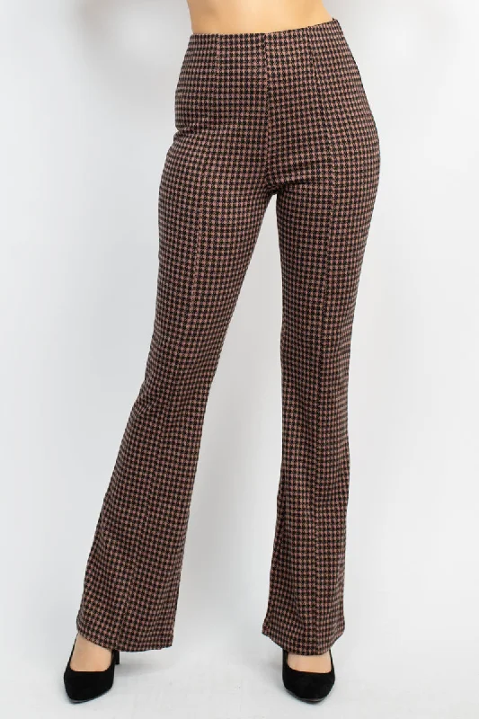 Plaid Bell Bottom Pants Casual Drawstring Pants