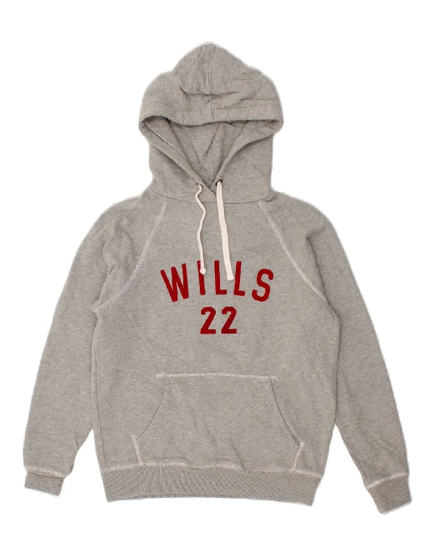 JACK WILLS Womens Graphic Hoodie Jumper UK 8 Small  Grey Cotton Hoodie with Hem Lace Feminine Delicate