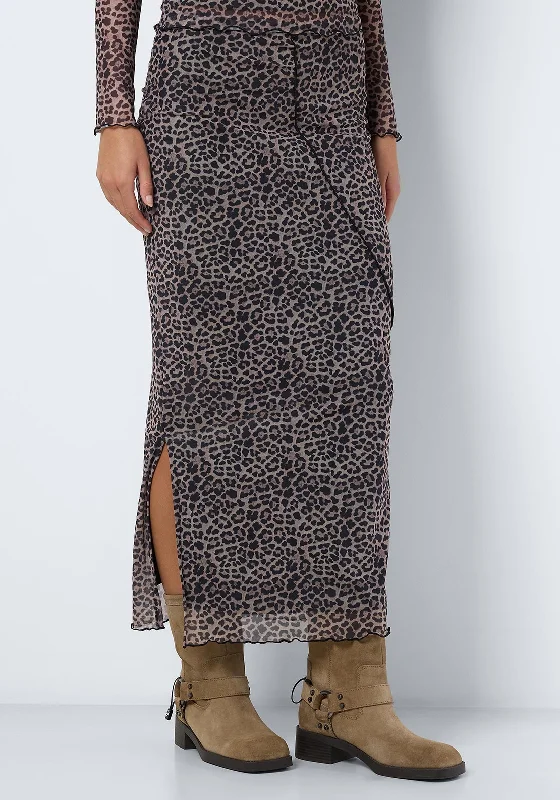 Noisy May Steffi Mesh Leopard Print Skirt, Beige chiffon skirt airy