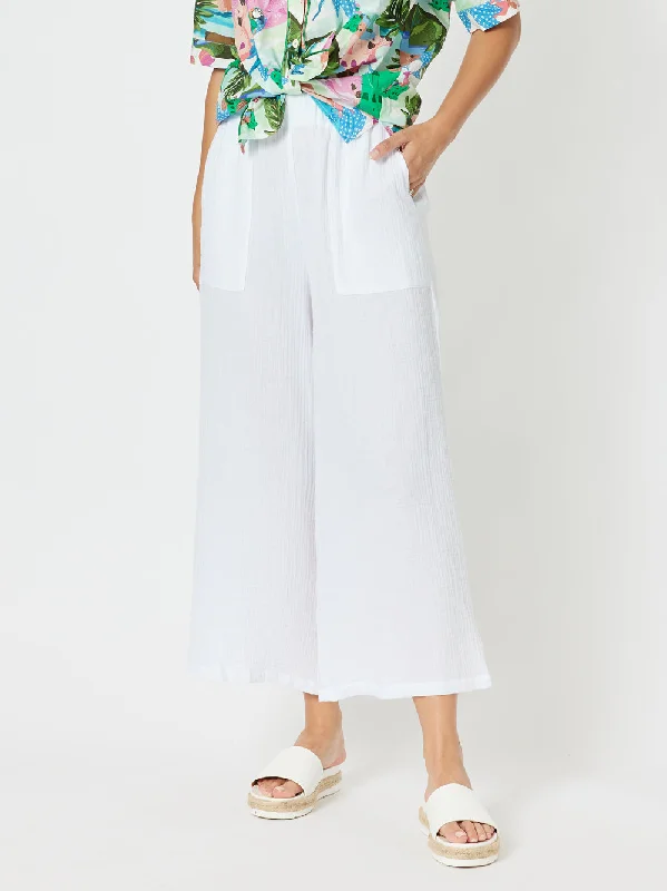 Byron Textured Wide Leg Pant - White Formal Linen Trousers