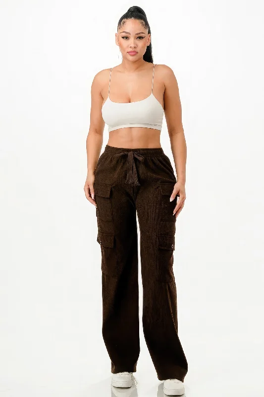 Solid Corduroy Cargo Pants Formal Stretch Pants