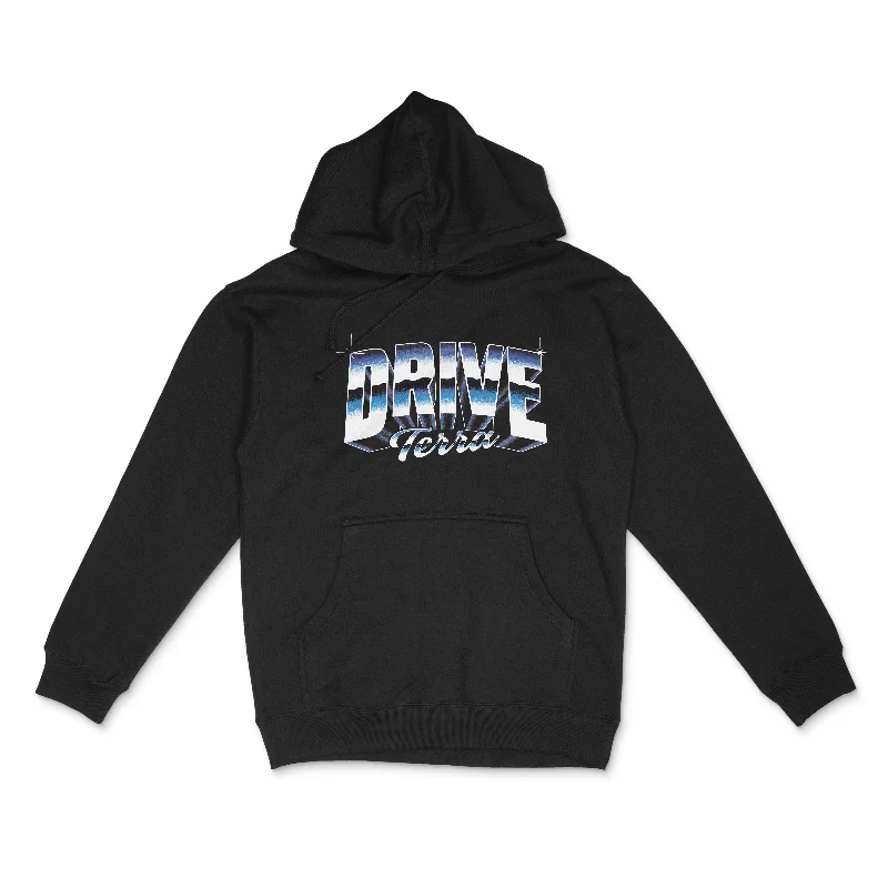 DRIVE - BLACK MIDWEIGHT HOODIE Hoodie with Embroidery Detailed Premium