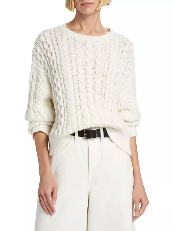 Rory Cotton Cable Knit Sweater In Ivory Ribbed Striped Patterned