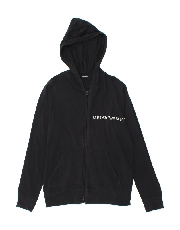 EMPORIO ARMANI Womens Graphic Zip Hoodie Sweater UK 14 Large Black Cotton Neon Metallic Matte EMPORIO ARMANI Womens Graphic Zip Hoodie Sweater UK 14 Large Black Cotton Neon Metallic Matte