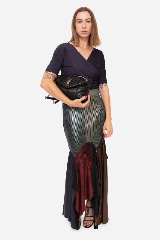 Multi Colour Metallic Flare Bottom Skirt slim fit skirt