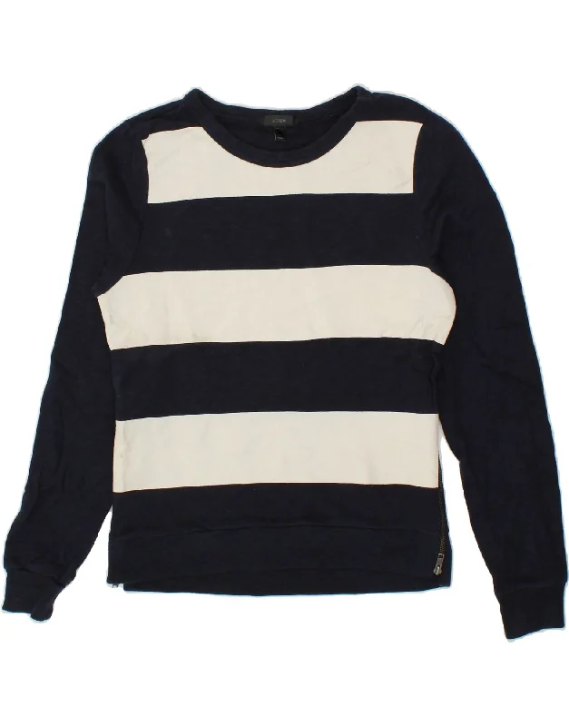 J. CREW Womens Sweatshirt Jumper UK 14 Medium Navy Blue Striped Hoodie Crop Top Short Trendy