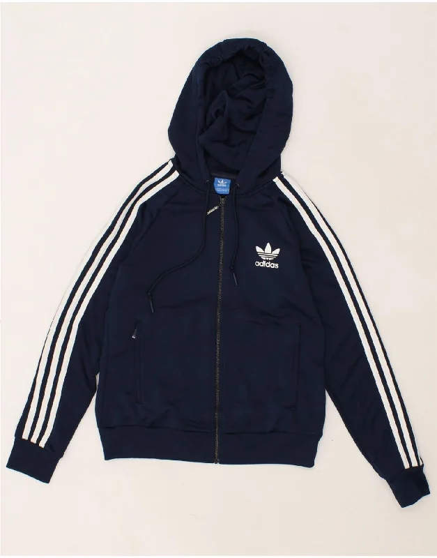 ADIDAS Womens Zip Hoodie Sweater UK 12 Medium Navy Blue Polyester Stretchy Elastic Breathable ADIDAS Womens Zip Hoodie Sweater UK 12 Medium Navy Blue Polyester Stretchy Elastic Breathable