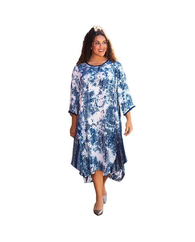 On The Plus Side Printed Rayon 3/4 Sleeve Round Neck Plus Size Edyth Dress Tunics Fall fleece