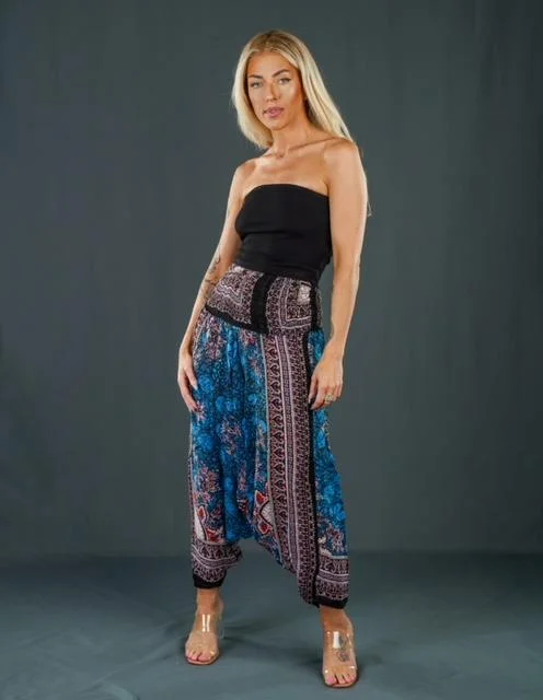 Boho Festival Blue Harem Pants Trendy Tapered Pants