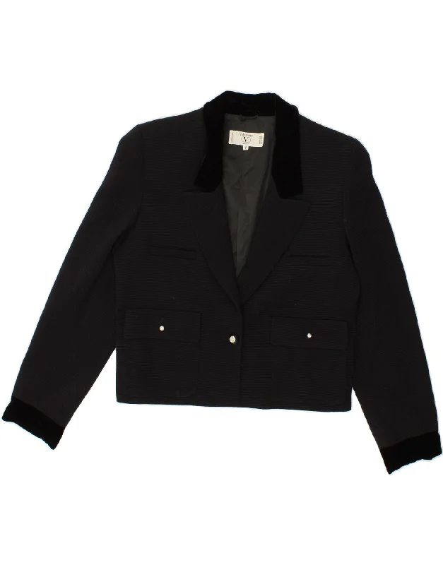 VALENTINO Womens Crop 1 Button Blazer Jacket IT 42 Medium Black Notch Collar Jacket Peter Pan Collar Jacket Cowl Neck Jacket VALENTINO Womens Crop 1 Button Blazer Jacket IT 42 Medium Black Notch Collar Jacket Peter Pan Collar Jacket Cowl Neck Jacket