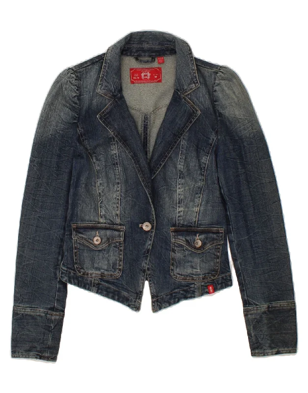 EDC Womens Crop Denim Jacket UK 12 Medium Blue Trench Coat Raincoat Waterproof Jacket EDC Womens Crop Denim Jacket UK 12 Medium Blue Trench Coat Raincoat Waterproof Jacket