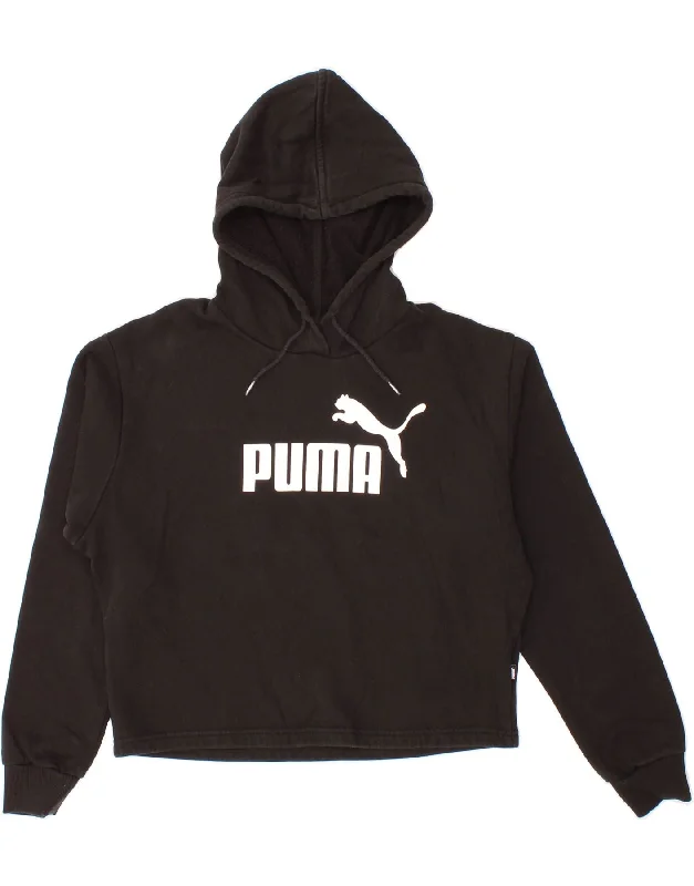 PUMA Womens Oversized Graphic Hoodie Jumper UK 10 Small Black Cotton Hoodie with Hem Elastic Stretchable Comfortable