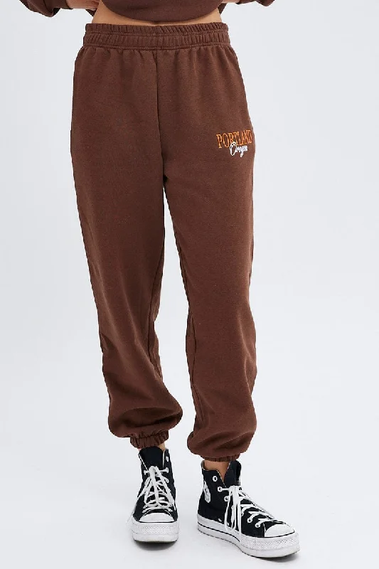 Brown Track Pants High Rise Jogger Comfortable Maternity Pants