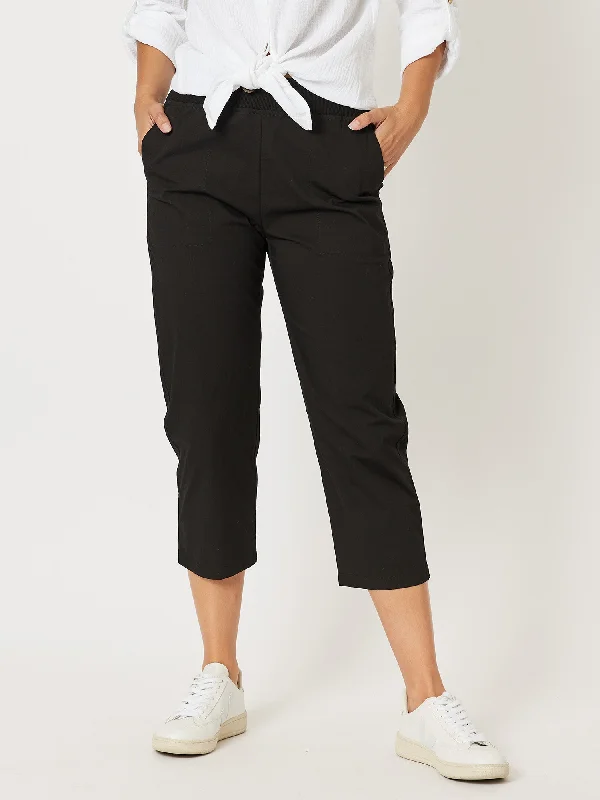 Santorini Cotton Capri Pant - Black Classic Pleated Pants